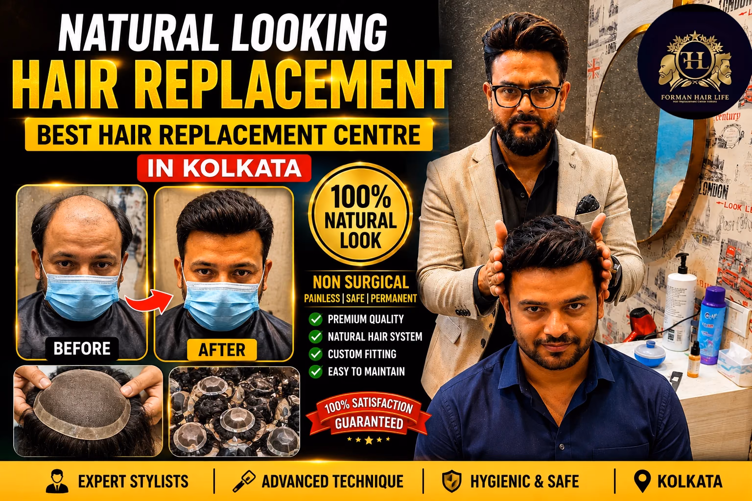 Hair replacement transformation collage from Forman Hair Life